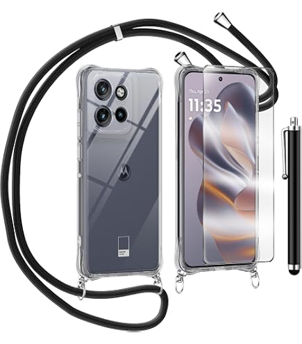 Hülle Für Motorola Edge 60 Pro 5G – TPU-Flüssigsilikon Mit Kartenhalter & Verstellbarem Halsband, Schwarz