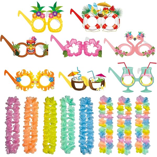 6 Paires De Lunettes Hawaii + 6 Couronnes De Fleurs – Déguisement Fête – Adulte