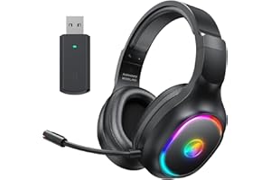Awinnasey Wireless Gaming Headset with Microphone for PS4, PS5, PC, Mac, Switch, Noise Cancelling Gaming Headphones with RGB Lights, 2.4GHz, 7.1 Stereo Sound, 20ms Low Latency Deep Black