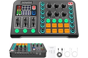 XISONO Live-Soundkarte und Audio-Interface mit DJ Controller Effekten und Sprach-Wechsler,Bluetooth Stereo Audio Mixer mit Soundboard, für Live Youtube Streaming, PC, Aufnahmestudio und Gaming