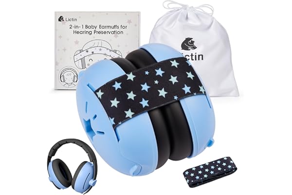 Lictin Casque Anti Bruit Bebe 2 en 1, Confortable Casque Bébé Anti Bruit, Casque Anti Bruit Enfant pour Moins de 48 Mois, Réglable pour le Sommeil et les Activités, Protection Auditive Pour Bébés
