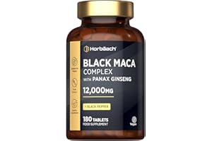 HORBÄACH Maca Root Capsules 12,000mg (High Strength) | Black & Yellow Maca Complex with Panax Ginseng & Black Pepper | 180 Vegan Tablets | by Horbaach