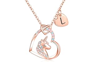 TINGN Unicorn Gifts for Girls Valentine's Day, 14K Rose Gold Plated Unicorn Letter Chain CZ Heart Pendant Chains for Girls Unicorn Birthday Gift Unicorn Gifts for Girls Jewellery