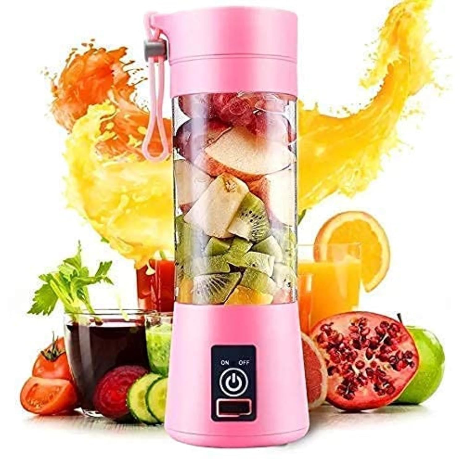 HBD USB Rechargeable 6-Blade Portable Blender | 380ml Personal Juicer & Smoothie Maker for Shakes, Juices, and More | Travel Juicer Mixer for All Fruits (Multicolor, 1 Pc)