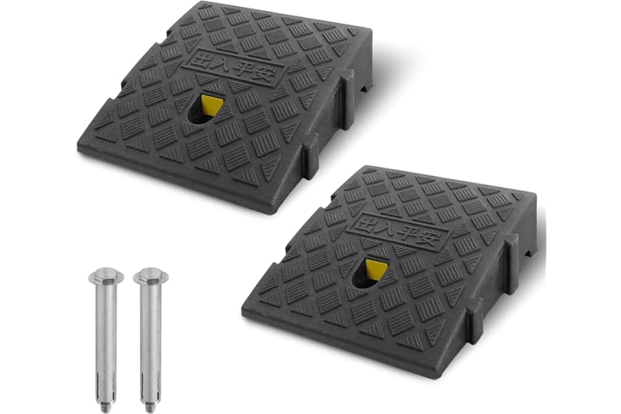 Kerb Ramps 7cm Height Curb Ramp, Portable Ramps For Cars, Wheelchair, Steps, Mobility Scooters, Lawn Mower, Threshold Driveway, Pavement, With 2 Expansion Bolts