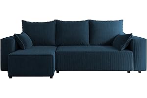 4ALL HOME Ecksofa mit Schlaffunktion Tobi 246x145 cm - Couch - Sofa mit Bettkasten - Eckcouch - L-Form - Schlaffsofa - Schlafsofa mit Bettkasten - Universal (Cord Poso 05 Cobalt)