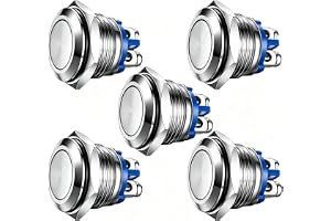 Gebildet 5 stycken Tillfällig Tryckknapp Skruvklämmor Rostfritt Stål Metall Vattentät Knapp 16 mm 2 A 12V/24V/125V/250V (Plat