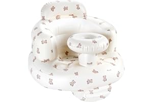 Hvygss Inflatable Baby Seat with Tray, Comfortable Sit Me Up Floor Seat for Baby Learning to Sit, Portable Built in Air Pump Back Support Blow Up Infant Floor Chair for Babies 3 Months (Bear Cub)