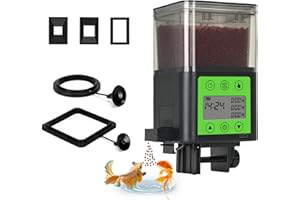 Lychee Alimentador automático para peces, recargable por USB, 320 ml, dispensador de alimentos para peces de acuario con pantalla LCD, resistente a la humedad, temporizador eléctrico para viajes de