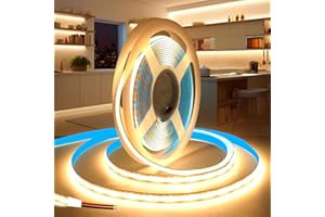 KSIBNW LED Strip Light 5M, 12V COB Led Strip Lights Warm White 3000K LED Tape Lights 8mm Width Flexible CRI90+ Uniform Dotless for Bedroom Cabinet Kitchen Decoration (No Power Supply)