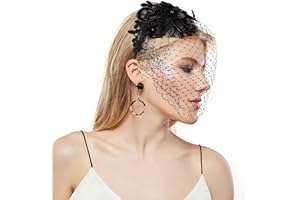 Yolev Tocados Sombrero Velo Vintage Tocado Malla Encaje Diadema Fiesta de té Sombreros con velo Cóctel Fiesta de té Sombreros para niñas y mujeres (Negro)