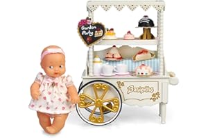 los Barriguitas 700017019 Carrito de Meriendas, Set de Juguete Infantil con muñeca pequeña bebé y un Carro de Estilo clásico Precioso, Multicolor, Talla única