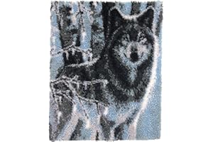 SKTWOE Knüpfkissen Zum Selber Knüpfen Wolf Teppich Knüpfen Set Kreuzstich Set Knüpfset Handarbeit Set Kreuzstich Set Knüpfteppich Für Kinder Und Erwachsene Knüpf-Sets 110Cmx90cm