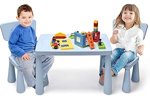 GOPLUS Juego de Mesa y Sillas para Niños de 1-7 Años, Conjunto de Mesa y Silla Infantil, Mueble para Bebé Pupitres de Juego Actividad Estudio, Estilo Sencillo, Carga 50 KG, Azul