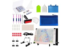 JUSONEY A4 LED Light Pad for Diamond Painting Kit- 41PCS Diamond Painting Accessories - Dimmable Brightness Board with Detachable Stand, Clips and USB Cable Great for Diamond Art