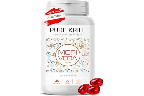 Capsules d'huile de krill - 1000mg d'huile de krill PURE pendant 45 jours - avec astaxanthine oméga 3-6 EPA DHA phospholipides de choline - Moriveda 1x 90 capsules