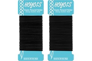 HOYOLS Corbatas elásticas para el cabello negro, sin soportes de metal para cola de caballo, bandas elásticas trenzadas gruesas para mujeres y niñas, cabello grueso y fino,50 unidades (negro)