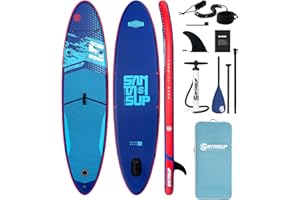 Santasup Stand Up Paddle Planche de Surf Sup Gonflable Complet Accessoires Paddle Gonflable Pagaie Réglable, Pompe, Tapis Antidérapant, pour Adultes Pompe, Sac à Dos de Voyage ISUP