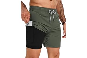 TARAINYA Badbyxor herr 2 i 1 med kompression foder snabbtorkande badshorts med dragsko fickor för strand simning semester M-4