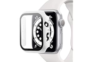 ‎MIIMALL Miimall Kompatibel mit Apple Watch Series 8/7 41mm 45mm Hülle mit Glas Displayschutz, Ultradünne PC Schutzhülle Vollschutz Kratzfest Displayschutzfolie Schutz Case für iWatch 45mm - Weiß