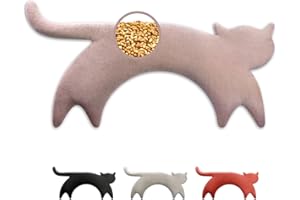 LESCHI Cuscino cervicale termico per microonde - 100% cotone e grano biologico - Cuscino riscaldante ideale per sciogliere tensioni a collo, spalle e schiena - Gatto, rosa