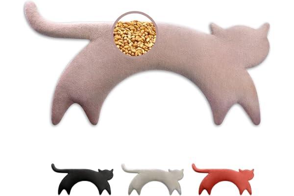 LESCHI Coussin chauffant micro ondes en coton 100% bio, Chat rose, Bouillotte graines de blé 100% bio, Bouillotte micro-ondes idéale pour réchauffer cervicale, épaules, cou, nuque