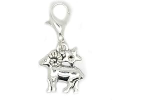 JEWELLERYJOY Zodiac Constellation 12 Signs Astrology Tibetan Silver Clip On Lobster Clasp Charm