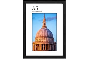 LVAOUO Picture Frames A5, Wooden A5 Photo Frame 14.8x21 cm, Versatile a5 Frame Black, Display, Landscape or Portrait Orientation-PVC Material with Plexiglass and Stand, Wall-Mount & Desk-Black-5.9