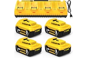 TOPBATT 4 X 5,0 A de Repuesto para Dewalt batería 18 V y 1 X Cargador de 4 Puertos 10,8-20 V DCB104