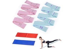 MEGAVOW Set de 4 Correas para Yoga, Bandas Elásticas de Resistencia, Bandas Elasticas Musculacion con 10 Anillos, Mujeres Pilates Accesorios para Gimnasia Ritmica, Ballet, Danza, Fisioterapia