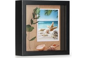 TJ.MOREE Small Shadow Box Frame 5 x 5 Shadowbox Display Case Wooden Picture Frame with Glass Wedding Memorabilia Medals Photos for Wall And Tabletop (Nero)