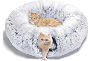 Nobleza Túnel para Gato de Peluche, 2 en 1 Cama Tunel para Gatos con Cojín Extraíble, Tunel Plegable para Mascotas con 2 Agujeros y Bolas Juguetes para Gatos Gatito Conejo Hurones