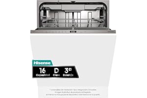 Hisense HV16D5 - Lavavajillas de Integración, Class D, Capacidad 16 Servicios, Alto 81.6cm x Ancho 59.8cm, Secado Automático, Programa Automático, Tercera Bandeja, 15' Lavado Rápido