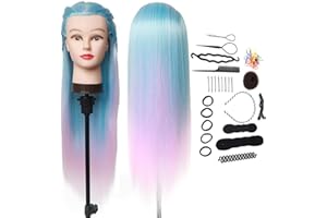 Hairdresser Training Head, DanseeMeibr Plus 26-28Inch 100% Fibra Sintetica Capelli per Praticare Stili, Manichino Morbido Bambole Testa per Ragazze Stylist Parrucchiere