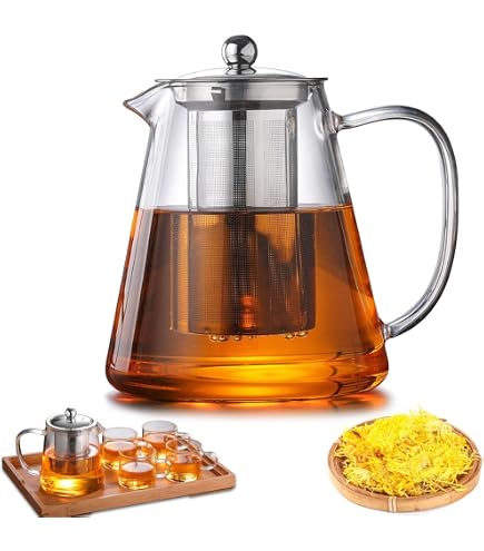 Théière En Verre Borosilicate 1,3 L Avec Infuseur Inox – Résistante à La Chaleur (-20°C à 300°C) – Lave-vaisselle Et Micro-ondes – Idéale Pour Thés En Vrac