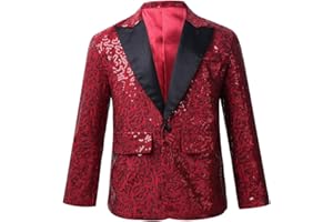 YiZYiF Bambini Ragazzi Shiny Paillettes Giacca Manica Lunga Blazer Slim Fit Tuxedo Giacca con V Neck Wedding Compleanno Giacca