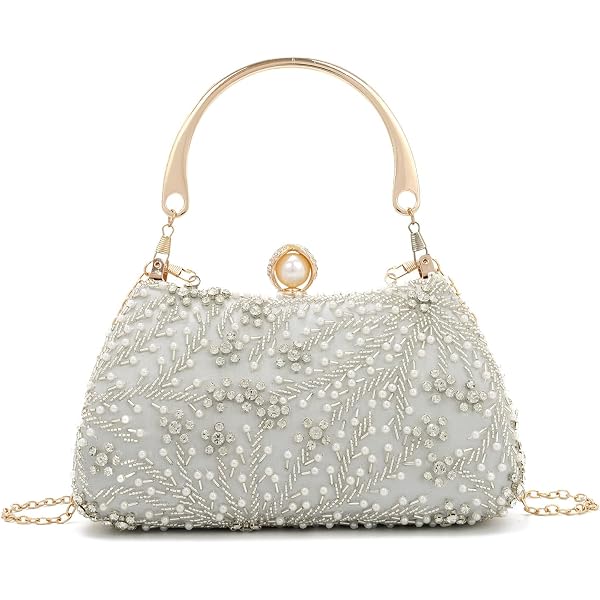 Pochette De Soirée Perles Et Satin - Sac à Main Mariée Clutch Élégant - 20x11x7 Cm - Polyvalente Pour Événements