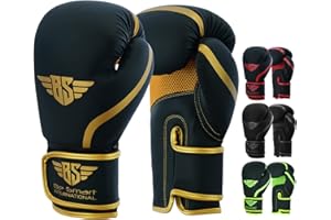 BES Smart® Professional Boxing Gloves For Adults Youth Kids Men and Women Mitts Leather Pro Gel Muay Thai MMA Kick Boxing Sparring Grappling Fighting & Training Punch Bag
