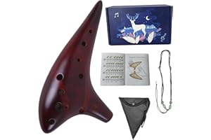 Mulucky Ocarina 12 Hole Alto C Smokey Straw Fired Ceramic Ocarina with Song Book for Beginners, (Red Brown)