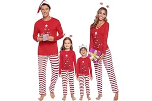 iClosam Pyjama de Noël Famille Ensemble T-Shirt à Manche Longue + Pantalon Rayé pour Père Mère Bébé Vêtement de Nuit Set