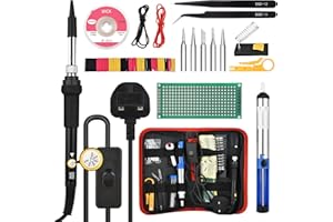 AUOKAI Soldador Estaño, 60W Temperatura Ajustable, 200-450 °C, Herramientas De Soldadura Con Interruptor De Encendido/Apagado, 5 Pcs Puntas Diferentes,Alambre De Soldadura Para El Uso Diversamente Reparado