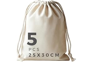 POLHIM Bolsa de Tela 100% Algodón, 25 x 30 cm: Con Cordón Para Pintar, de Yute Sin Imprimir, Pequeña Para Almacenamiento de Frutas, Verduras, Ideal Para Manualidades y Regalos