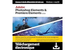 Adobe Photoshop 2026 & Premiere Elements 2026 |Studetn and Teacher | Licence 3 ans| 1 appareil |1 Usager|PC/Mac|Téléchargement