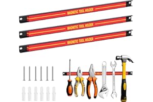 T-LOVENDO.ES Set de 3 Barras Magnéticas para Herramientas | Soporte Metálico de Pared con Imán Fuerte y Tornillos | 45 cm | Organizador para Taller, Garaje, Cocina o Bricolaje