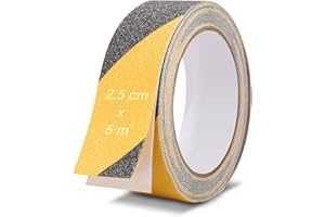 Fruitlet® Nastro Antiscivolo Giallo-Nero 5 m x 2.5 cm, Strisce Antiscivolo per Scale Esterne Interne, Nastro Adesivo Antiscivolo per Gradini, Antiscivolo Scale Giallo-Nero