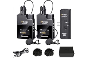 comica Microphone sans Fil BoomX-DUC2 2.4G pour USB C Smartphone/Ordinateur Portable, Double Micro Lavalier sans Fil avec 2 émetteurs 1 récepteur, pour Entretien de podcasting Youtube en Direct