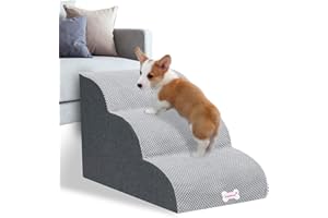 LUFEEMGA Hundetreppe für Kleine Hunde 3 Stufen 40 cm Hoch, Haustiertreppe für Bett Sofa aus Hochdichtem Schwamm, Hunderampe Katzentreppe mit Abnehmbare Waschbarer Bezug und rutschfeste Boden