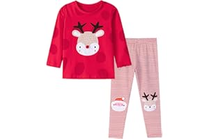 TCWWBB Girls Kids Christmas Outfits Xmas Clothes Set Toddler Santa Claus Reindeer Snowmen Unicorn Birthday Print long Sleeve Cotton Shirt Jumper Tops Leggings Pants 2 Pcs Clothing Set 1-7 Years Old