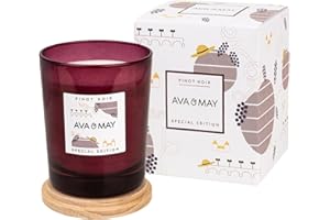 AVA & MAY Bordeaux - Candela profumata vegana in barattolo di vetro con fragranze fruttate di lampone, pesca e ribes - realizzata a mano in cera di soia al 100%