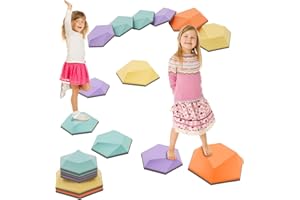 MAYCOLY Kids Balance Stepping Stones 6Pcs Stackable Balance Blocks Non-Slip Balance Stones Toy Indoor Outdoor Garden Play Equipment Balances Beam Game for Obstacle Course Sensory Play for Boy,Girl